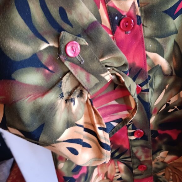 Women's XL Vintage Brownstone Studio Top 1990's Tropical Print Button-Up Blouse - Picture 5 of 7
